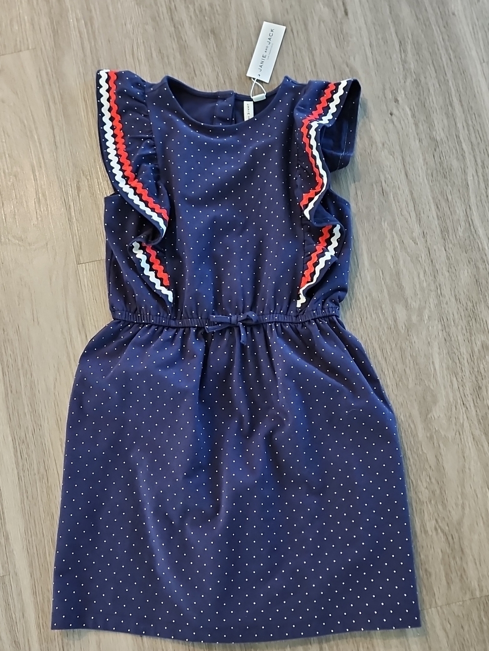 NWT Janie and Jack Navy Polka Dot Dress with Red & White Trim